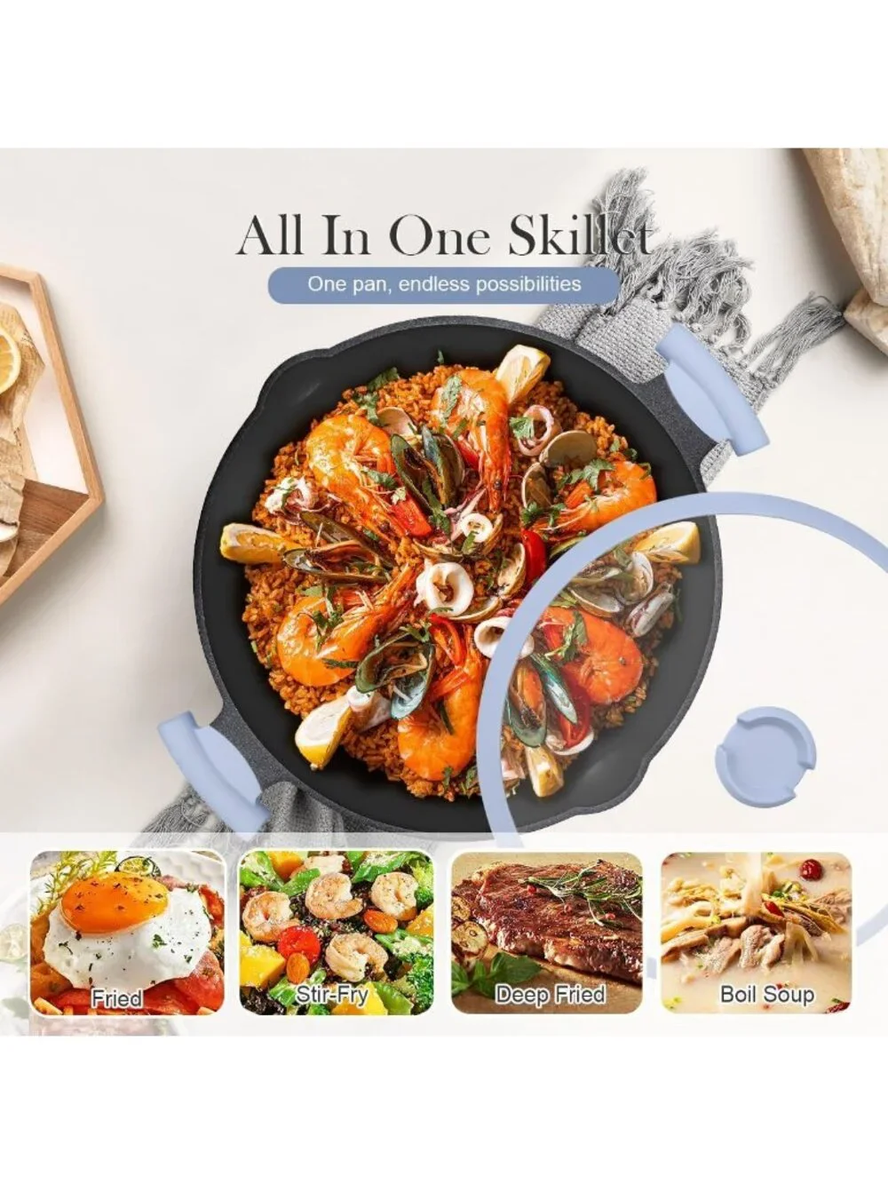 14-Inch Nonstick Deep Frying Pan Skillet with Lid - Large Saute Pan for Cooking
